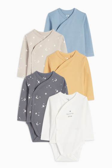 Baby: jongens - Set van 5 - sterretjes - rompertje - donkergrijs