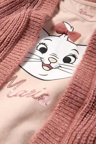 Kinderen: meisjes - Aristocats - set - longsleeve en gebreid vest - 2-delig - donker rose