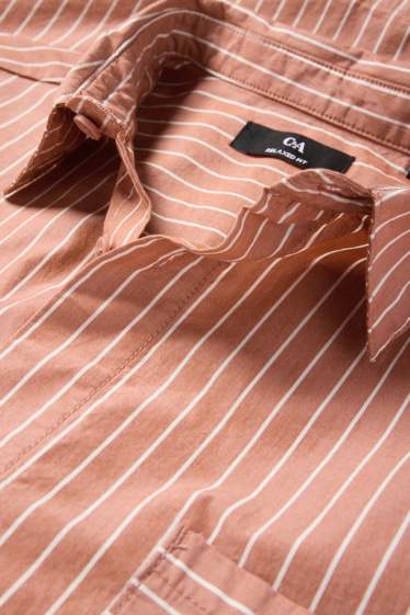 Heren - Overhemd - relaxed fit - kent - gestreept - terracotta
