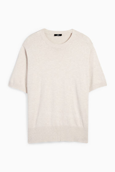 Damen - Strickpullover - kurzarm - hellbeige