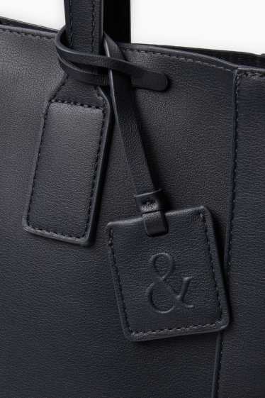 Dames - Grote shopper - imitatieleer - donkerblauw