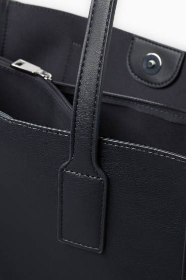 Dames - Grote shopper - imitatieleer - donkerblauw