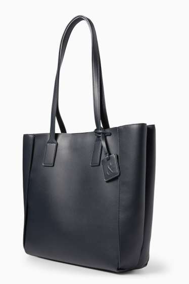 Dames - Grote shopper - imitatieleer - donkerblauw