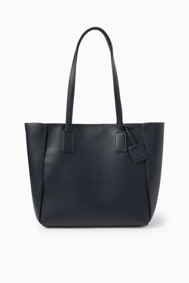 Dames - Grote shopper - imitatieleer - donkerblauw