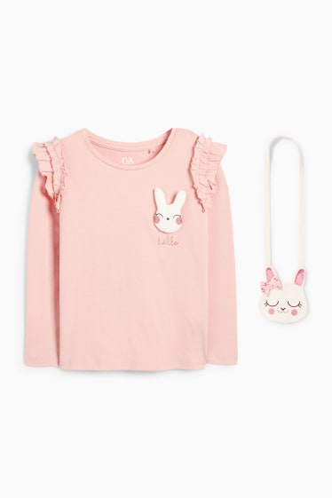 Kinderen: meisjes - Haasje - set - longsleeve en schoudertas - 2-delig - roze