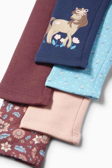 Kinderen: meisjes - Set van 5 - paard en bloemen - legging - rood / blauw