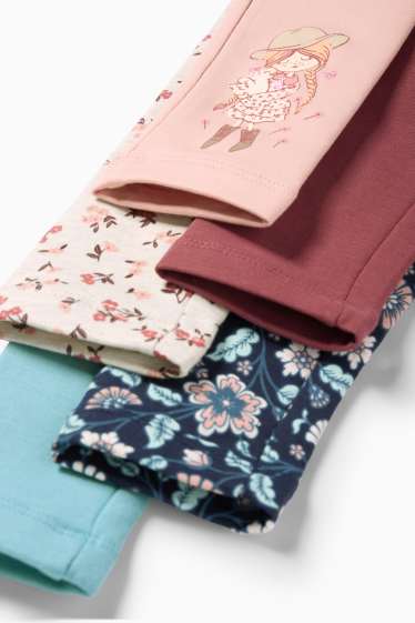 Kinder Mädchen - Multipack 5er - Mädchen und Blume - Leggings - rosa / blau