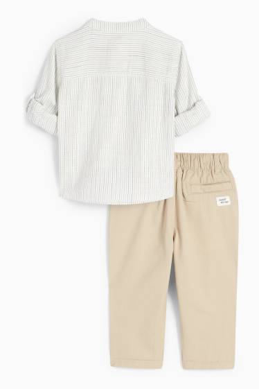 Baby: jongens - Babyoutfit - 2-delig - wit / beige
