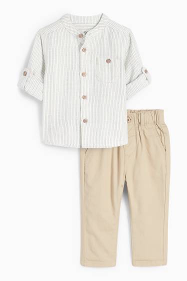 Baby: jongens - Babyoutfit - 2-delig - wit / beige