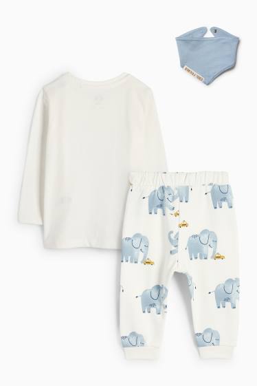 Baby: jongens - Olifant - babyoutfit - 3-delig - wit / blauw