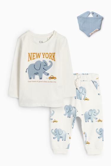 Baby: jongens - Olifant - babyoutfit - 3-delig - wit / blauw