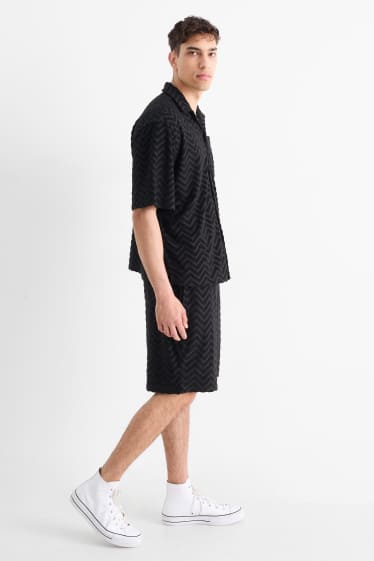 Herren - Frottee-Shorts - gemustert - schwarz