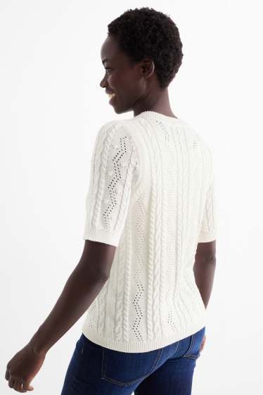 Femmes - Gilet de maille - motif tressé - blanc