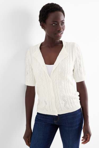 Femmes - Gilet de maille - motif tressé - blanc