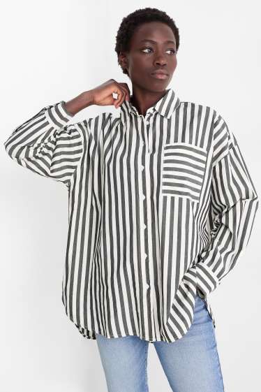 Women - Blouse - striped - white / black