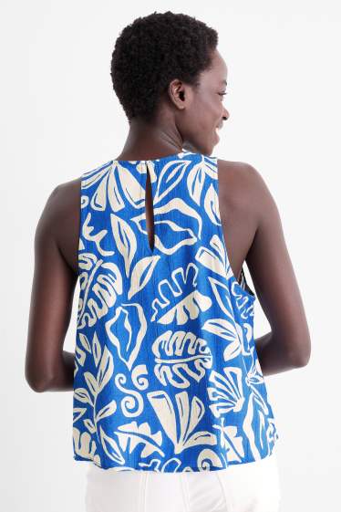 Women - Blouse top - patterned - blue / white