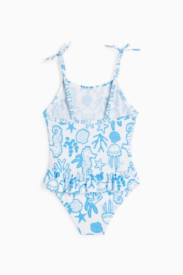 Kinder Mädchen - Meerestiere - Badeanzug - LYCRA® XTRA LIFE™ - weiß / hellblau
