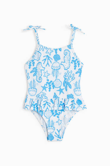 Kinder Mädchen - Meerestiere - Badeanzug - LYCRA® XTRA LIFE™ - weiß / hellblau