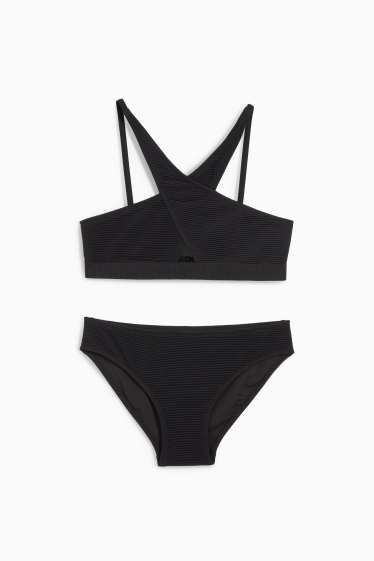 Enfants filles - Bikini - LYCRA® XTRA LIFE™ - finition côtelée - 2 pièces - noir