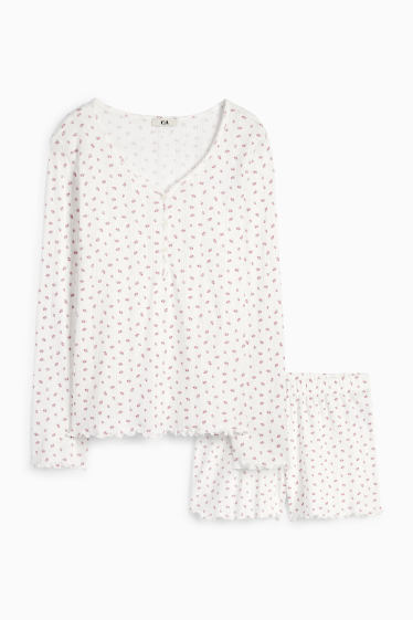 Dames - Pyjama - gebloemd - wit