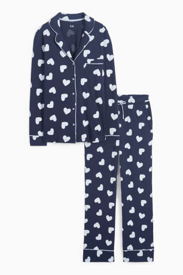 Damen - Pyjama - gemustert - dunkelblau
