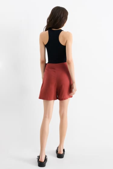 Donna - Gonna pantalone con componente di lino - bordeaux