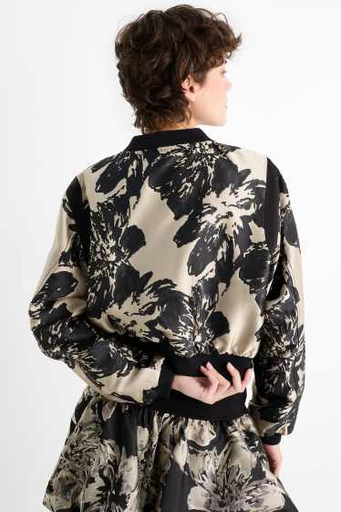 Damen - Blouson - geblümt - schwarz / beige