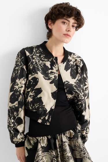 Damen - Blouson - geblümt - schwarz / beige