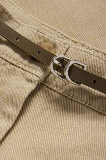 Donna - Pantaloni di stoffa con cintura - vita alta - gamba larga - kaki