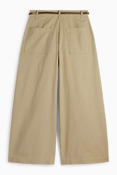 Donna - Pantaloni di stoffa con cintura - vita alta - gamba larga - kaki