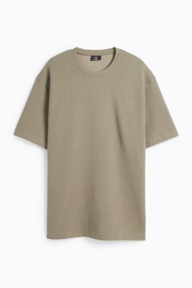 Herren - Sweatshirt - kurzarm - gerippt - khaki