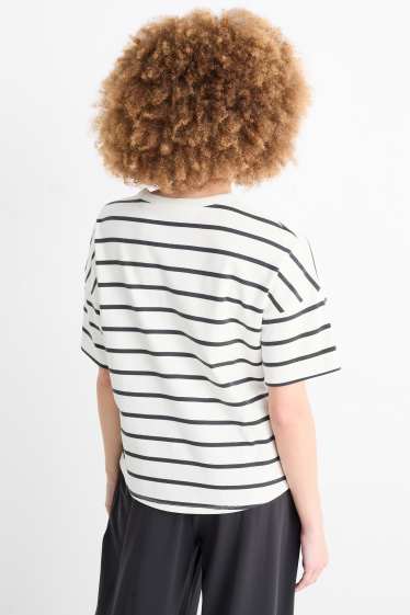 Dámské - Tričko basic - oversized - pruhované - bílá/černá
