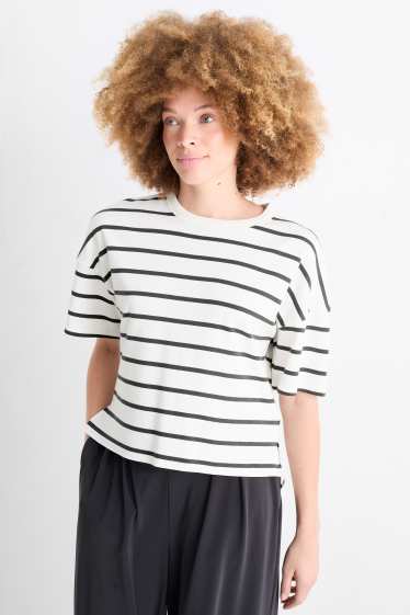 Dámské - Tričko basic - oversized - pruhované - bílá/černá