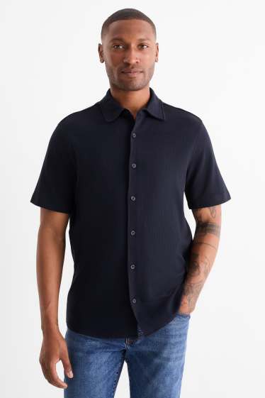 Herren - Hemd - Relaxed Fit - Kent - strukturiert - dunkelblau