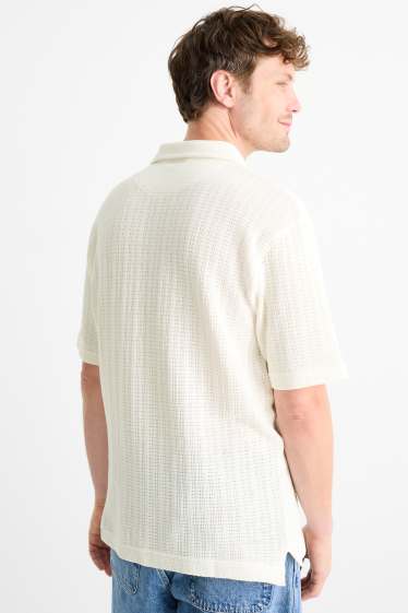 Herren - Strick-Poloshirt - cremeweiß