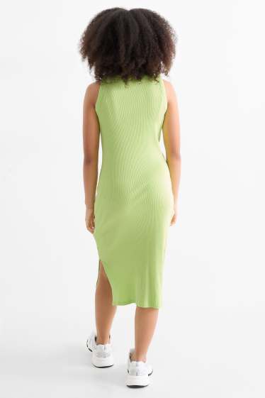 Enfants filles - Cœur - robe avec pierres de strass - côtelé - vert clair