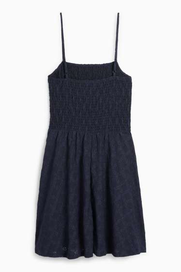 Women - Fit & flare dress - broderie anglaise. - smocked - dark blue