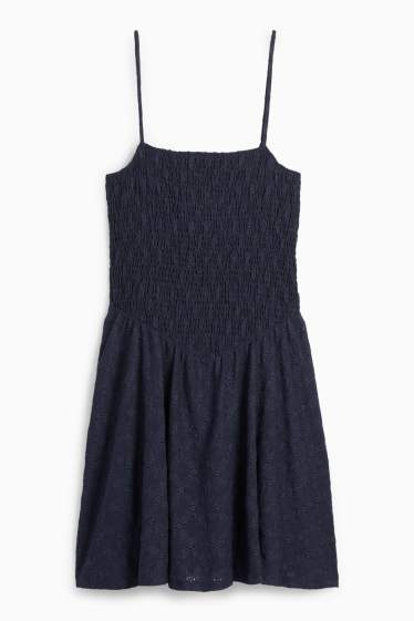 Women - Fit & flare dress - broderie anglaise. - smocked - dark blue