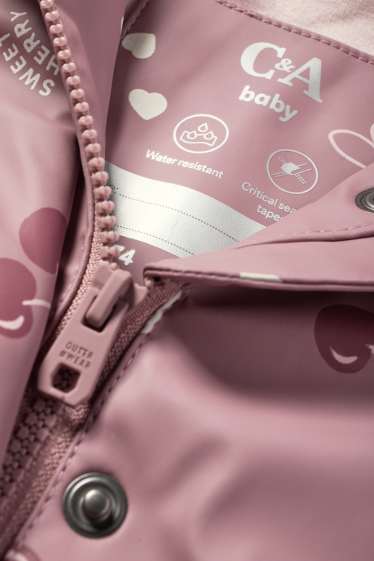 Baby Mädchen - Kirsche - Baby-Regenjacke mit Kapuze - wasserdicht - dunkelrosa