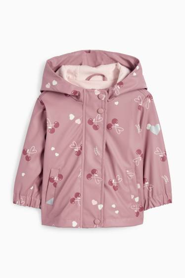 Baby Mädchen - Kirsche - Baby-Regenjacke mit Kapuze - wasserdicht - dunkelrosa