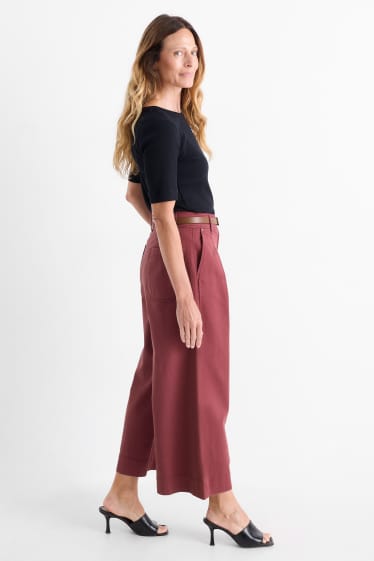 Damen - Stoffhose mit Gürtel - High Waist - Wide Leg - bordeaux
