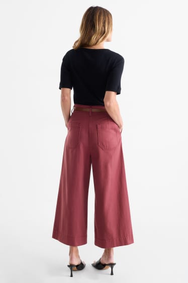 Damen - Stoffhose mit Gürtel - High Waist - Wide Leg - bordeaux