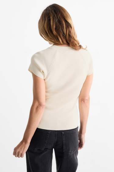 Women - Knitted jumper - short sleeve - cremewhite
