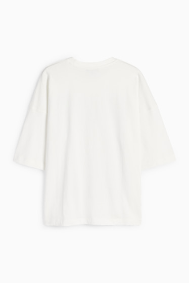 Dámské - Tričko se štrasovými kamínky - oversized - bílá