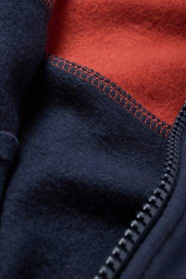 Kinderen: jongens - Dino - sweatvest met capuchon - donkerrood