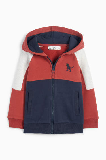 Kinderen: jongens - Dino - sweatvest met capuchon - donkerrood