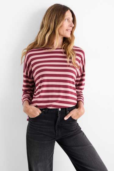 Dames - Set van 2 - basic longsleeve - bordeaux