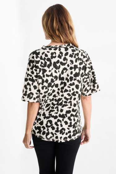 Dona - Samarreta bàsica de mànigues curtes - oversized- estampat de lleopard - negre/beix