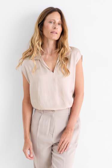Damen - Satin-Blusentop - rosa