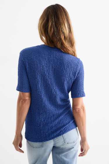 Dona - Samarreta de màniga curta - regular fit - texturada - blau fosc